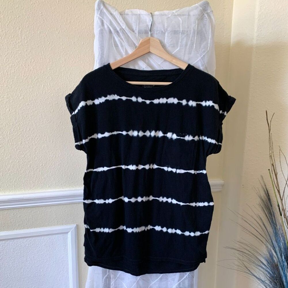 Isabel Maternity Black White Tie Dye Striped Cuffed Sleeve Tee